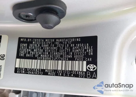2018 Toyota Corolla Le from USA, damaged, VIN 5YFBURHE2JP779054